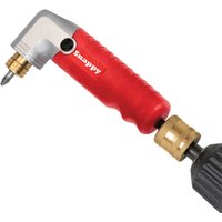 Red and silver Trend Snappy angle screwdriver attachment with brass connector and drill bit.