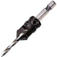 Black and silver Trend Snappy drill countersink with hex shank and spiral drill bit.