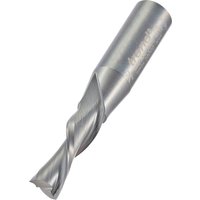 Silver Trend spiral down-cut router bit, 9.5mm diameter, 1/2in shank, with sharp helical flutes.