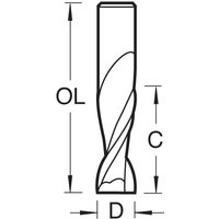 Black spiral up-cut router bit, 12.7mm diameter, with a sleek twisted design by Trend.