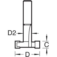Black and white diagram of Trend T Slotter Pk 1 35/4X1/2TC with labeled dimensions D, D2, and C.