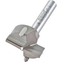 Trend TCT Hinge Sinking Router Bit, silver with sharp cutting edges and cylindrical shank.