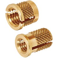 "Gold Trend threaded insert for plastics with knurled surface and slotted design"