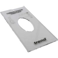 Clear plastic Trend Timber Repair Kit Template with oval cutout and printed measurements.
