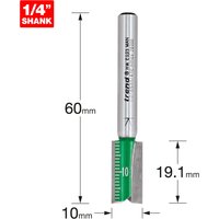 Trend two flute router bit, silver with green scale, 10mm diameter, 19mm cut length, 1/4" shank.