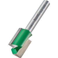 Trend two flute cutter, 15.9mm diameter, silver shaft with green accent, sharp cutting edges.