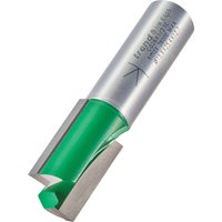 Two flute cutter with silver cylindrical shank and green cutting tip, 15.9mm diameter by Trend.