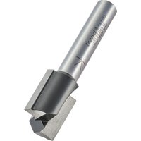 Trend two flute cutter, 15.9mm diameter, silver cylindrical shank with sharp cutting edges, single piece.