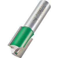 Trend two flute cutter, 18mm diameter, silver with green coating, sharp edges, cylindrical shank.