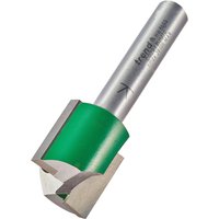 Two flute cutter with 19.1mm diameter, silver shaft, green coating near cutting edge, by Trend.