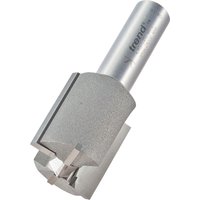 Trend two flute cutter, 27mm diameter, silver with engraved branding on the shank, sharp cutting edges.