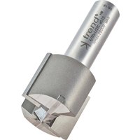 Trend two flute cutter, 28mm diameter, silver metal with engraved branding, cylindrical shank, sharp cutting edges.