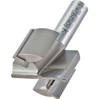 Trend two flute cutter, 40mm diameter, silver with engraved branding, cylindrical shank, sharp cutting edges.