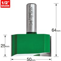 Green and silver Trend two flute cutter, 50mm diameter, 1/2" shank, 64mm length, with engraved text on shank.