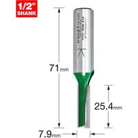 Silver Trend two flute cutter with 7.9mm diameter, green tip, and 1/2 inch shank, 71mm length.