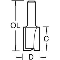Trend two flute cutter, 8.9mm diameter, silver with cylindrical shank and dual cutting edges, technical diagram.