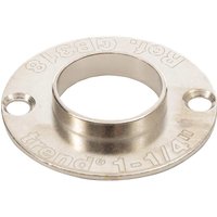 Circular silver Trend router guide bush with two screw holes and engraved measurements.