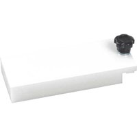 White rectangular self-clamping guide end stop block with black knob on top corner.