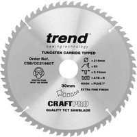 "Silver Trend mitre saw blade, 216mm diameter, 30mm bore, 60 teeth, tungsten carbide tipped, labeled Craft Pro"