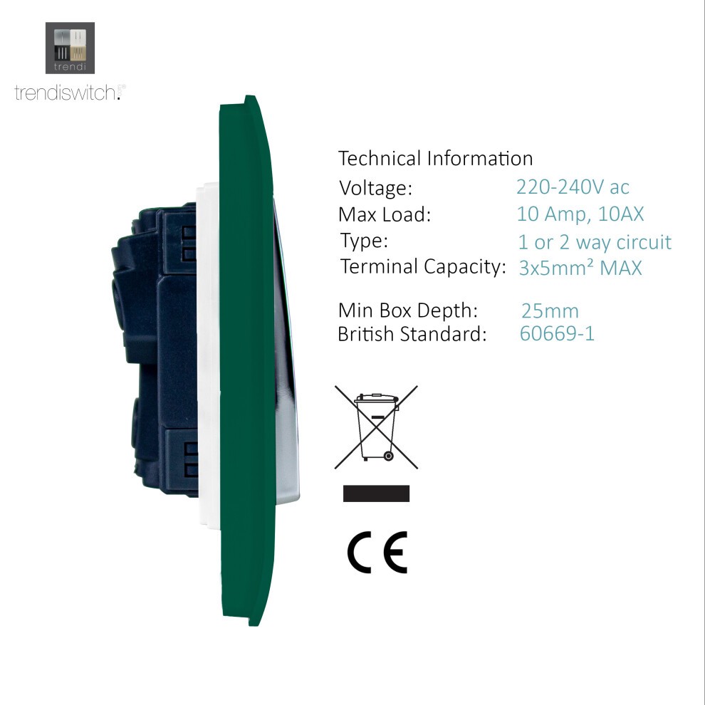 Trendi Switch 1 Gang 1 or 2 Way Dark Forest Green Rocker Light Switch 3 Pack - image 3
