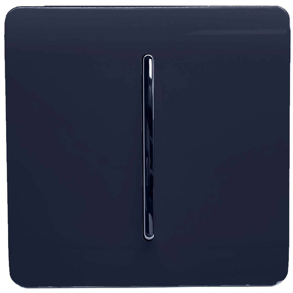 Navy blue 1 gang 2 way light switch with a sleek, glossy finish and a central vertical toggle, sold in a pack of three.