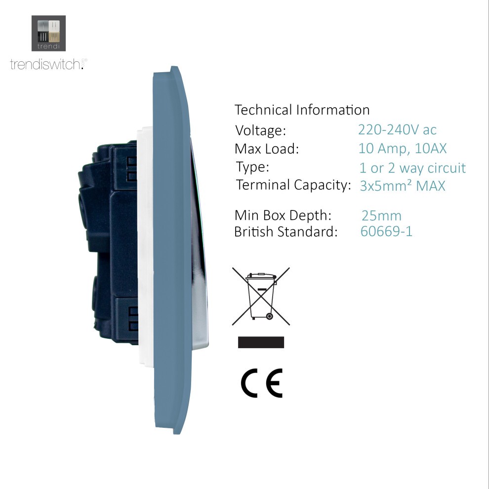 Trendi Switch 1 Gang 1 or 2 Way Sky Blue Rocker Light Switch 3 Pack - image 3