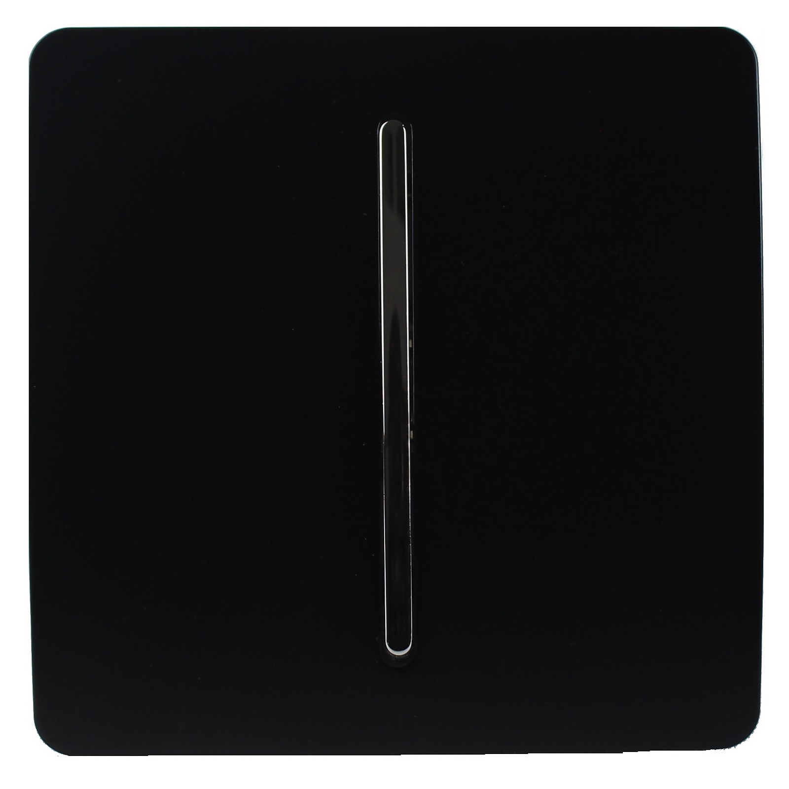 Rocker light switch in matte black finish with a sleek chrome toggle, designed for 1 gang, 2 way, and rated at 10 amps, showcasing a modern minimalist style.