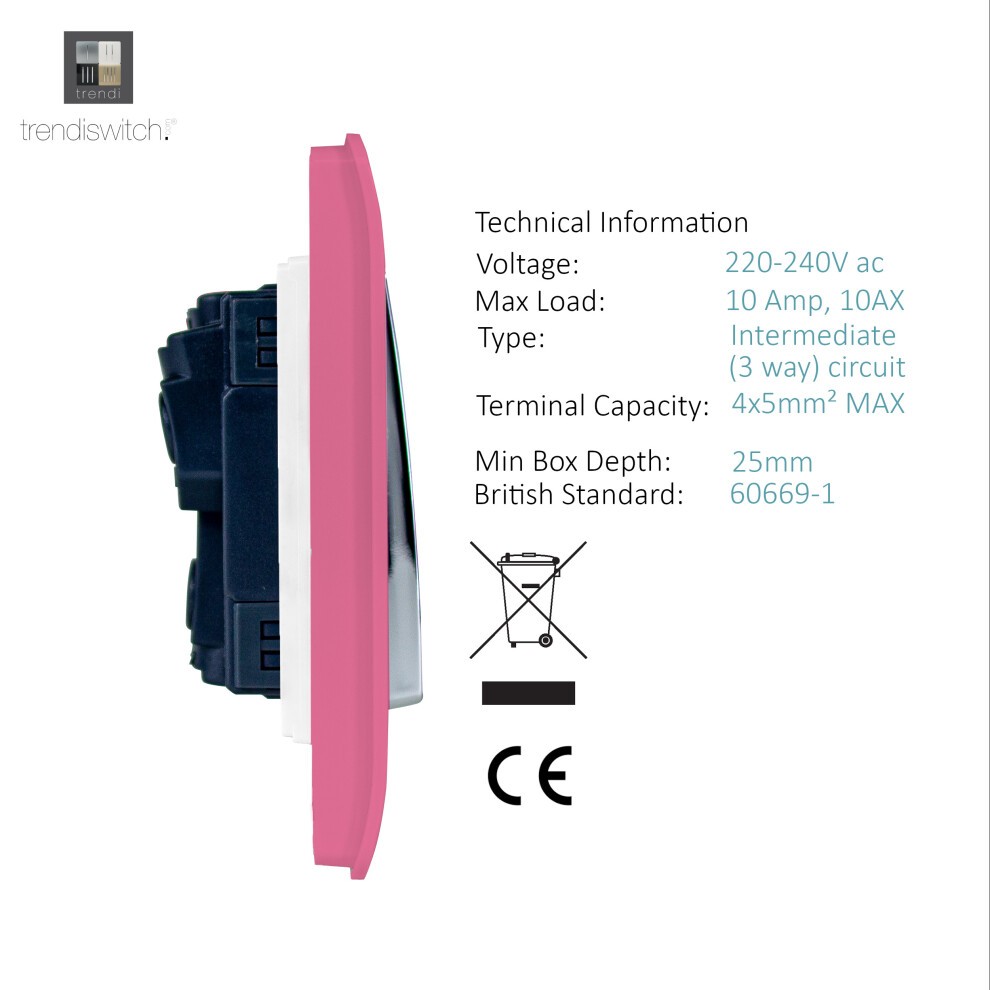 Trendi Switch 1 Gang 10amp Candy Pink Intermediate Rocker Light Switch - image 2
