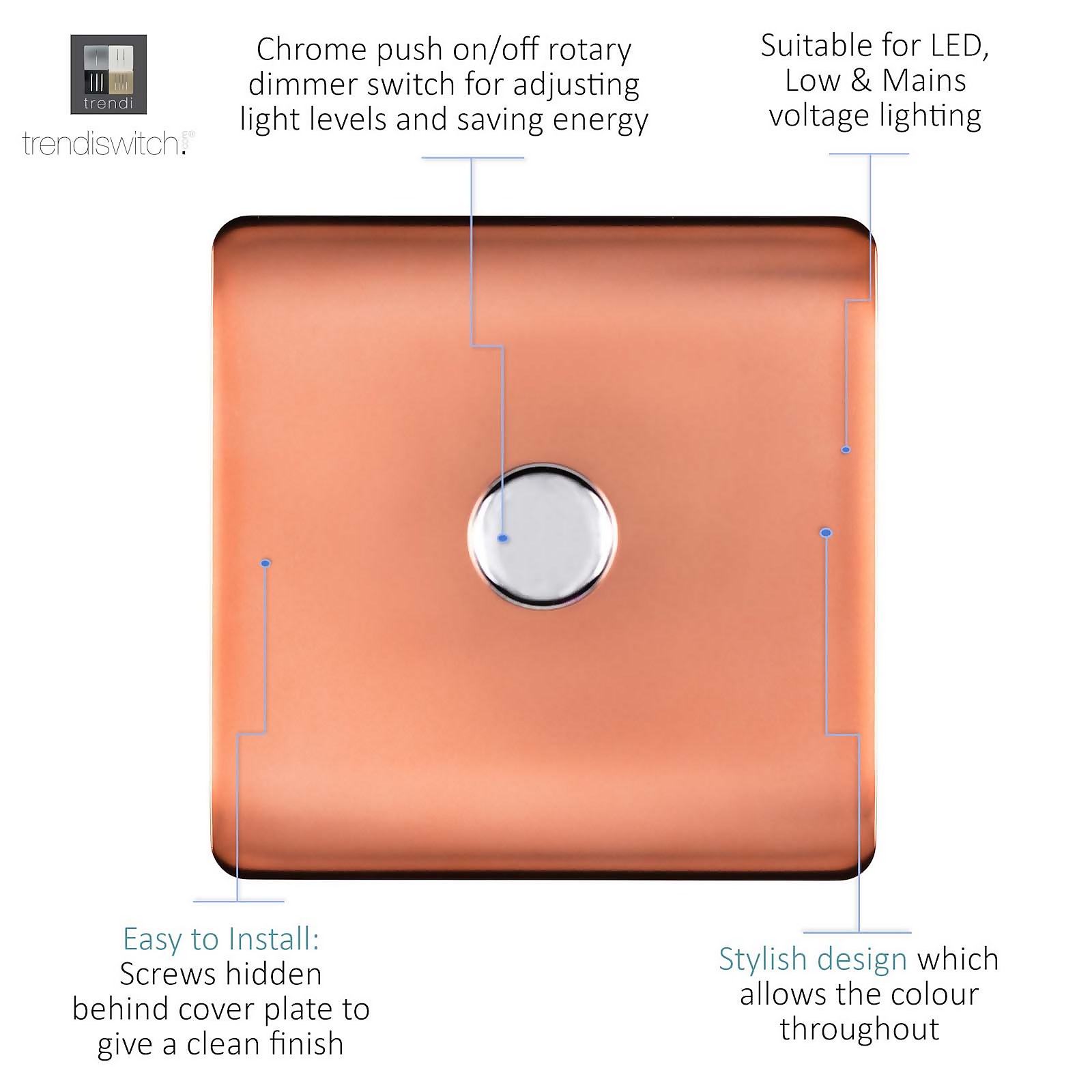 Trendi Switch 1 Gang 10amp Copper Rotary LED Dimmer Light Switch - image 2