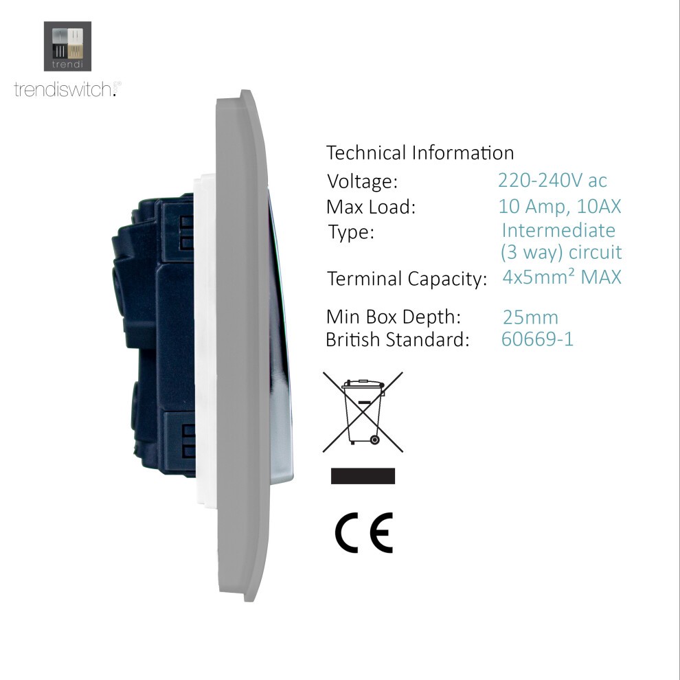 Trendi Switch 1 Gang 10amp Light Grey Intermediate Rocker Light Switch - image 2