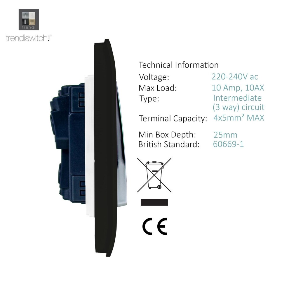 Trendi Switch 1 Gang 10amp Matte Black Intermediate Rocker Light Switch - image 2