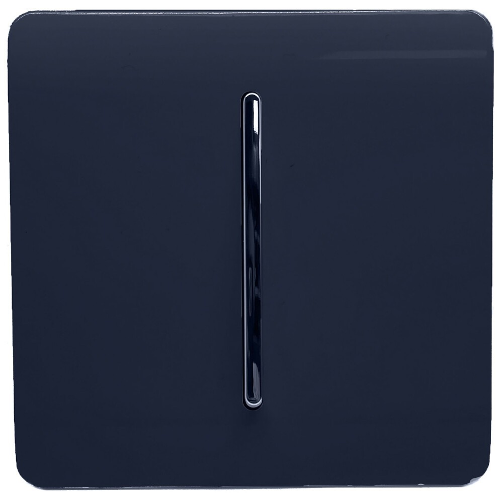 Navy glossy rocker switch with a tactile design, featuring a sleek vertical line in the center, suitable for 10 Amp 3-way intermediate control by Trendi.