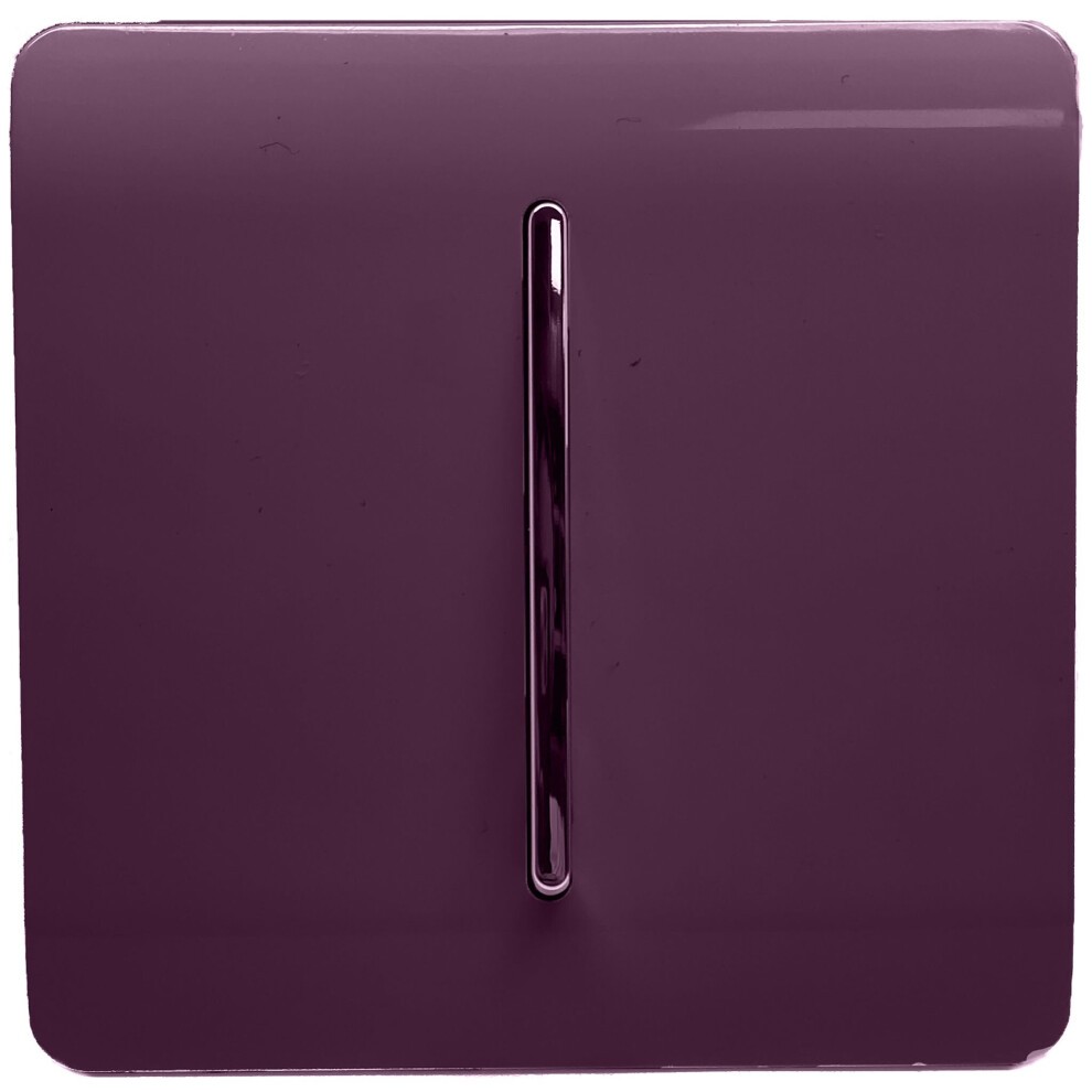 Glossy plum-colored rocker switch with a sleek, modern design, featuring a tactile surface and a central vertical toggle for easy operation, suitable for 10 Amp use.