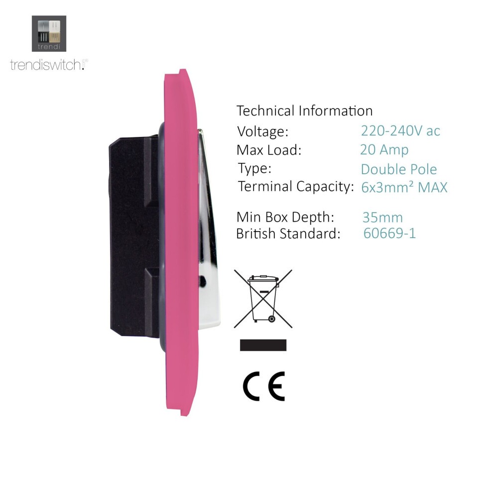 Trendi Switch 1 Gang 20amp Candy Pink Rocker Switch - image 2