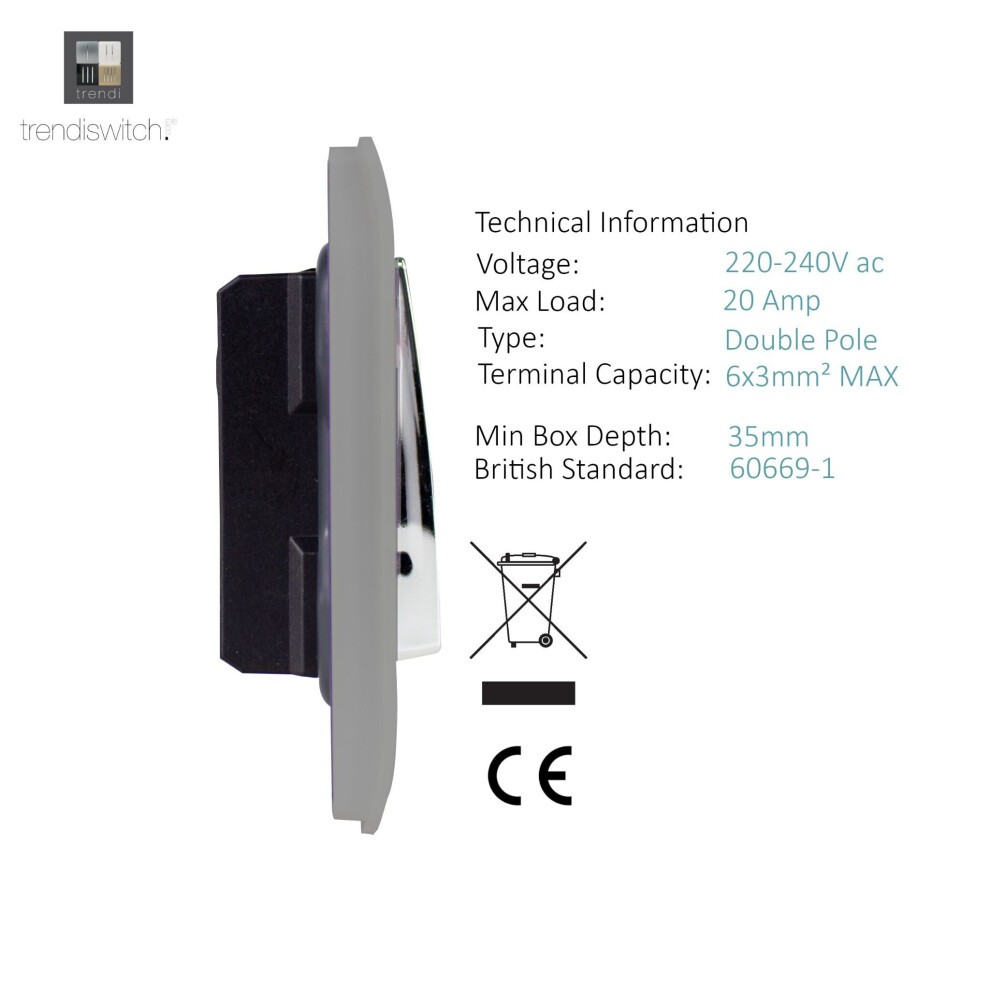 Trendi Switch 1 Gang 20amp Light Grey Rocker Switch - image 2
