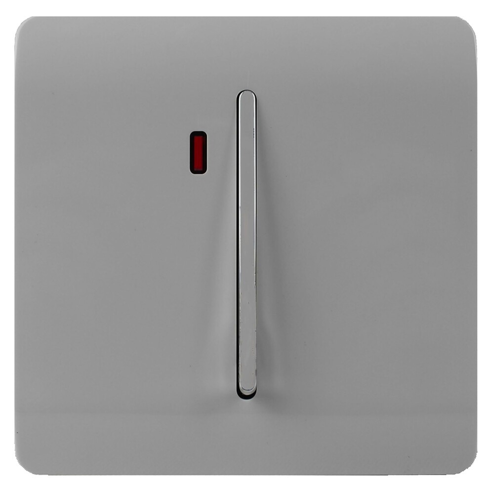 Light grey Trendi 20 a light switch with a sleek design, featuring a chrome toggle and a small red neon indicator.