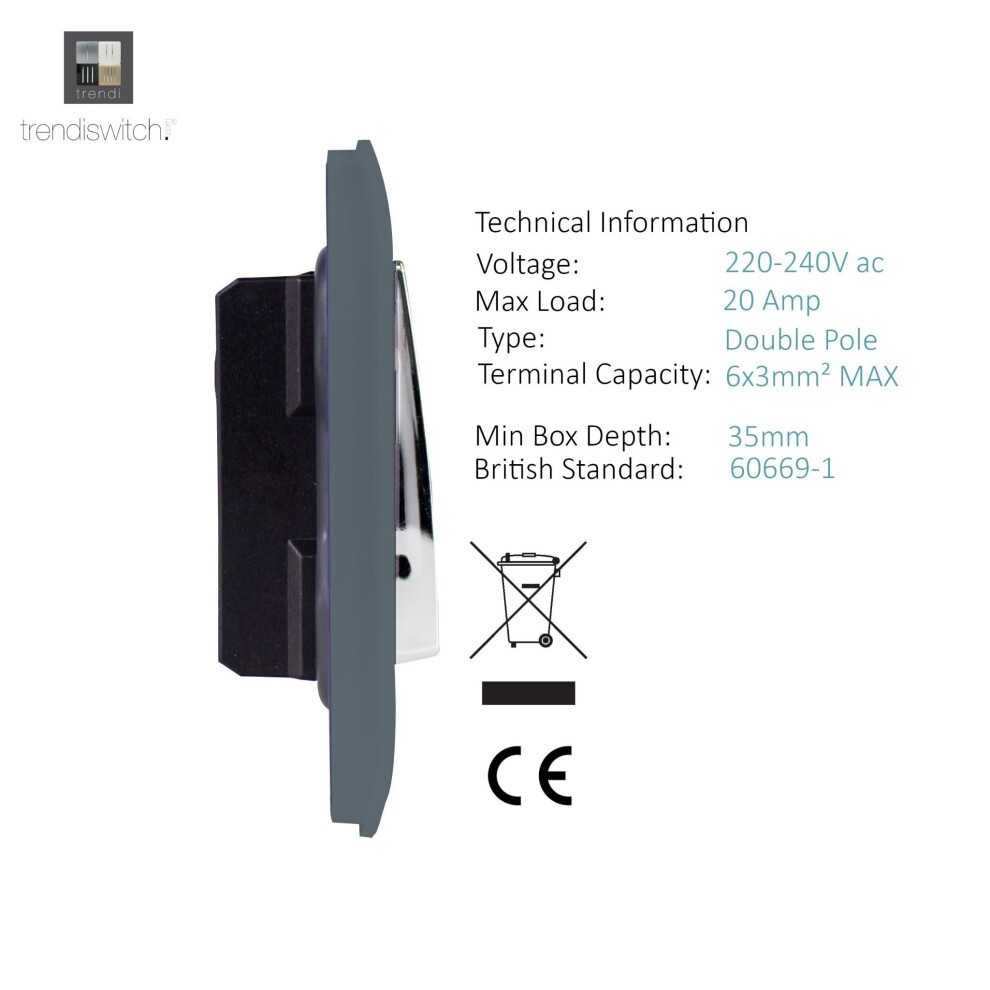 Trendi Switch 1 Gang 20amp Warm Grey Rocker Switch - image 2