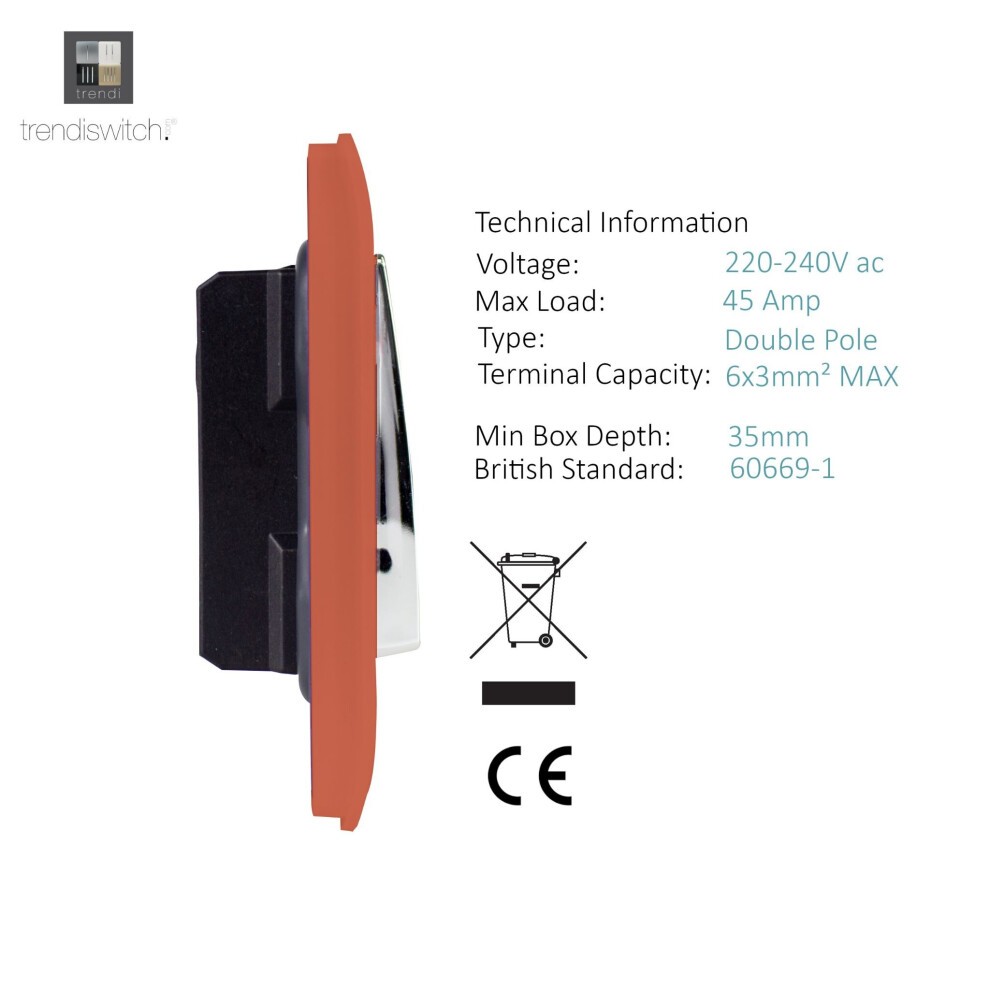 Trendi Switch 1 Gang 45amp Copper Cooker Switch with Neon - image 2