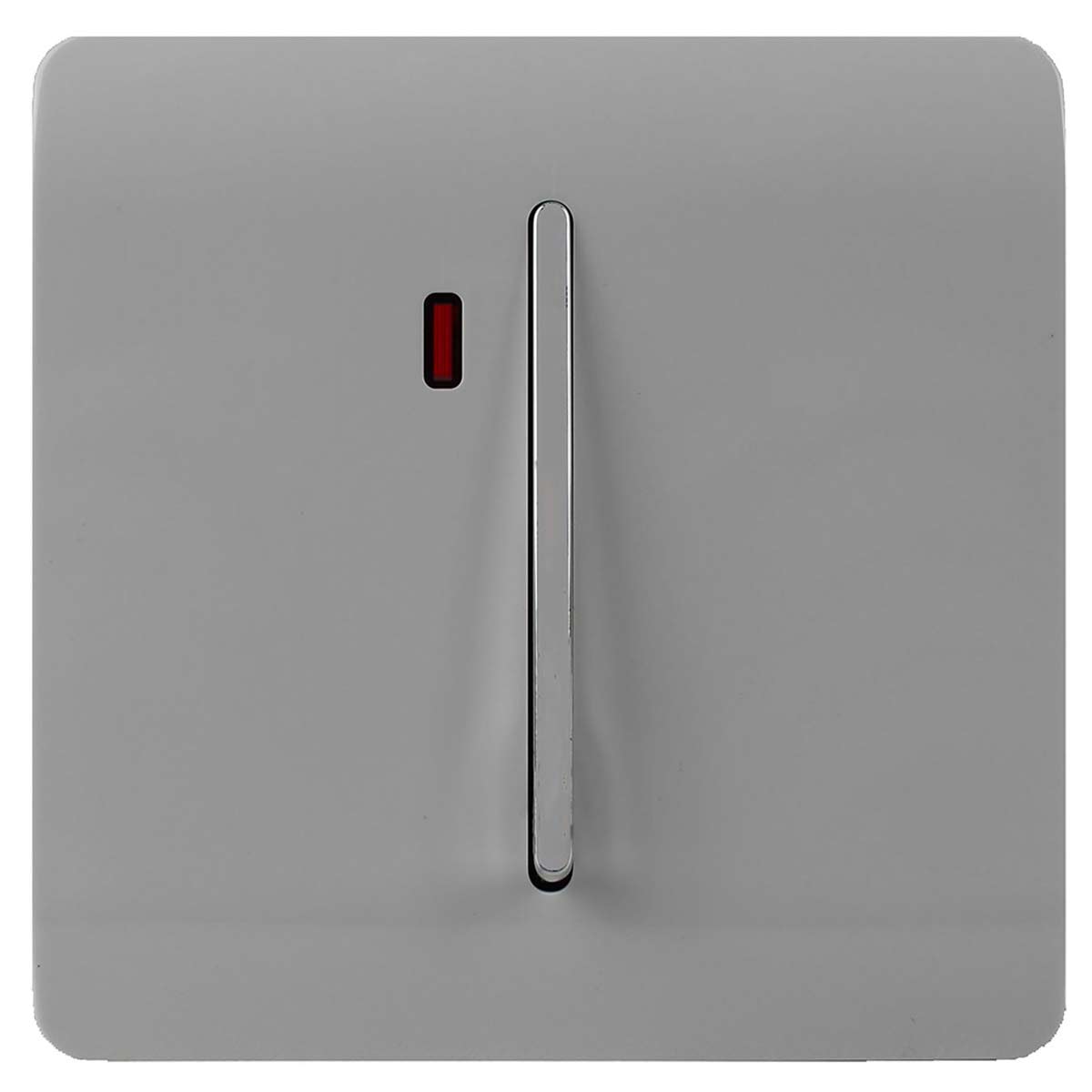 Light grey Trendi 45A switch featuring a sleek chrome toggle and a small red neon light indicator, designed for modern interiors.