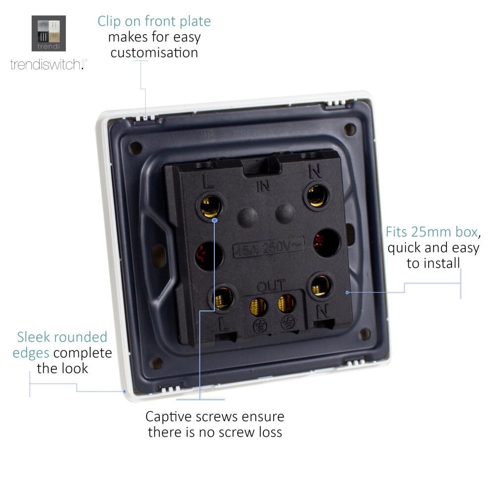 Trendi Switch 1 Gang 45amp Matt Black Cooker Switch with Neon - image 3