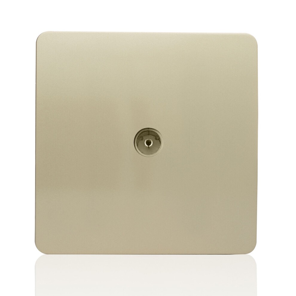 Glossy champagne gold tactile TV socket with a square design, featuring a central connection point, showcasing a modern and artistic aesthetic.
