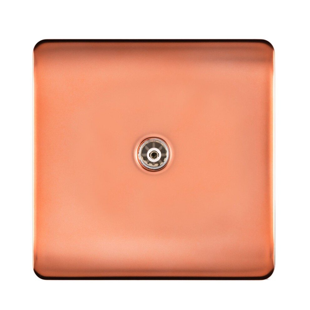 Glossy copper TV socket with a modern, tactile square design, featuring a central connection point for easy installation.