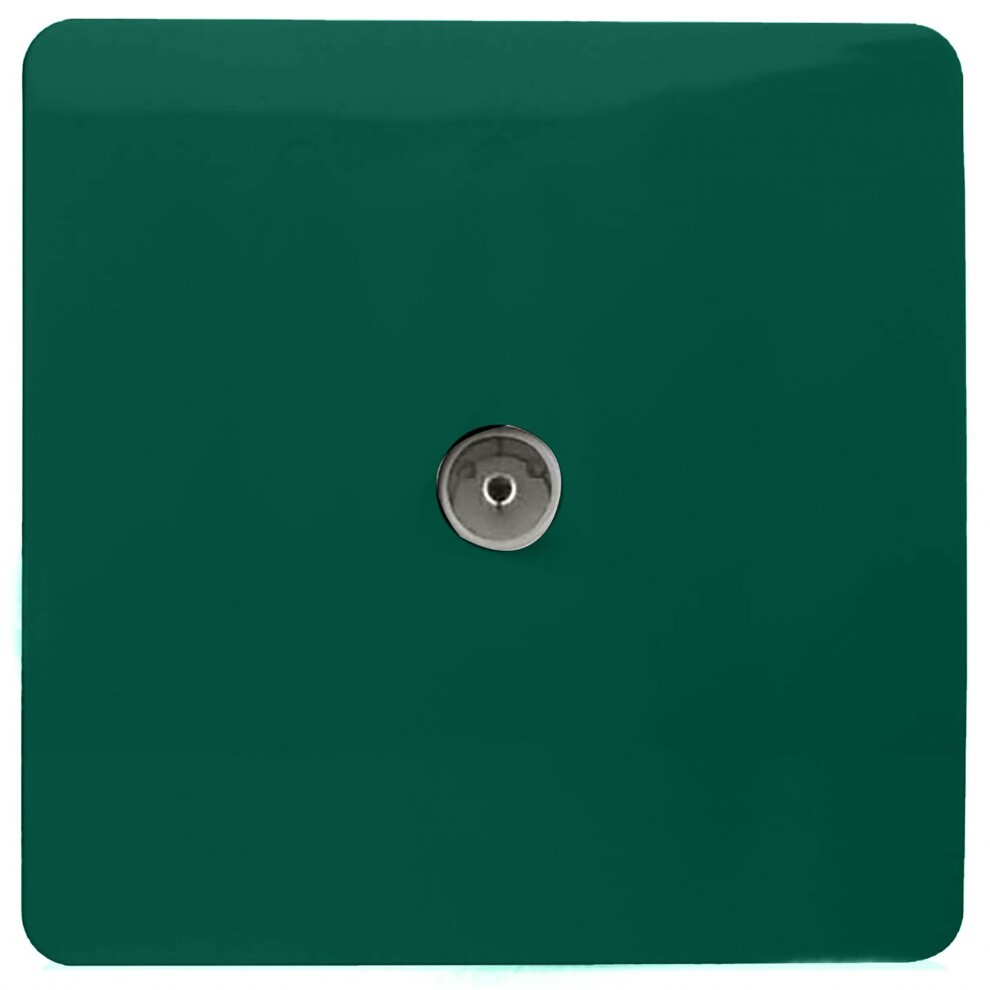 Glossy dark green TV socket with a sleek, modern design and a central metallic connector, showcasing a tactile finish for a contemporary aesthetic.