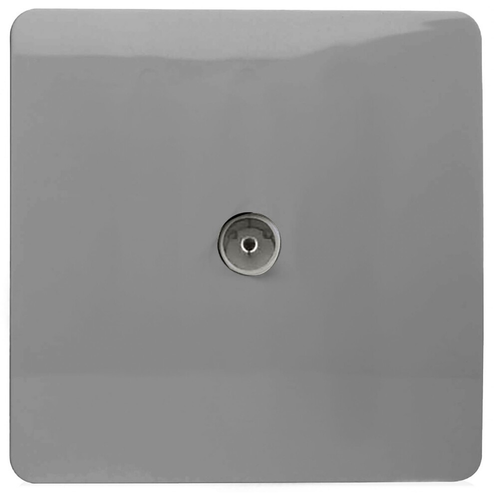 Glossy light grey tactile TV socket with a central silver connector, featuring a sleek modern design suitable for contemporary interiors.