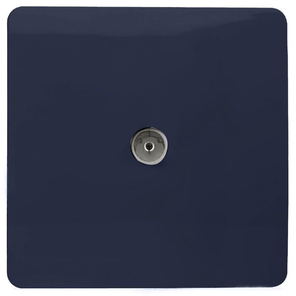 Glossy navy blue tactile TV socket with a sleek square design and a central silver connector, showcasing a modern artistic style by Trendi Switch.