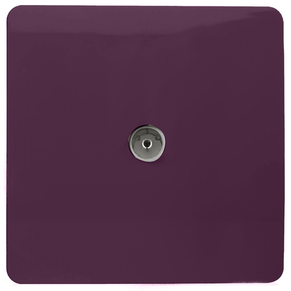 Glossy plum-colored tactile TV socket with a sleek square design and a central silver connector, showcasing a modern artistic style by Trendi Switch.
