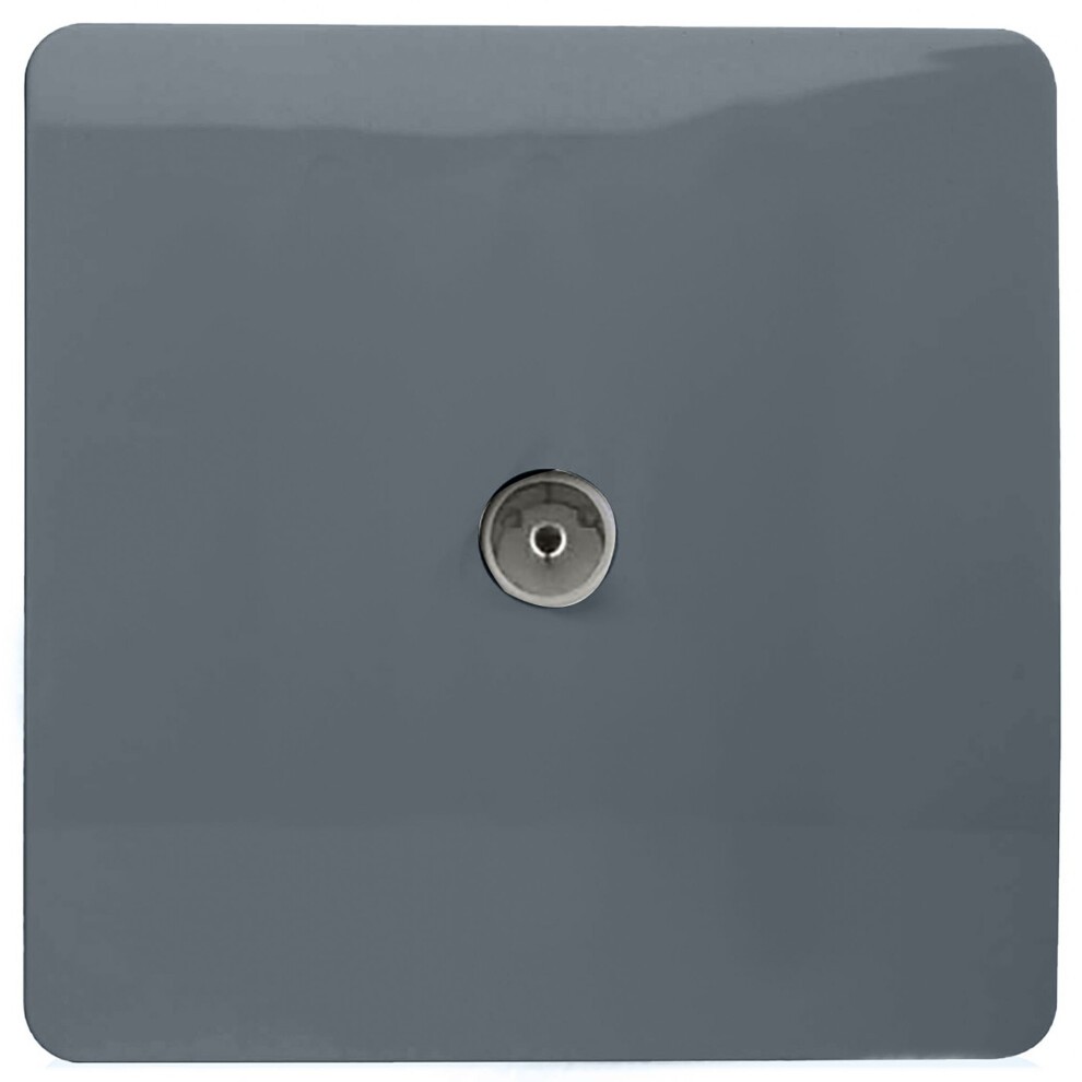 Glossy warm grey TV socket with a sleek square design and a central metallic connection point, showcasing a modern artistic aesthetic.