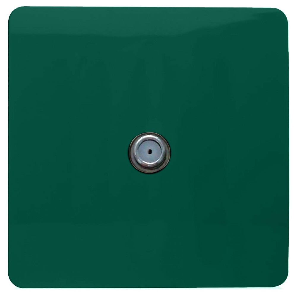 Glossy dark green screwless socket featuring a single television satellite port, showcasing a modern and artistic design by Trendi Switch.