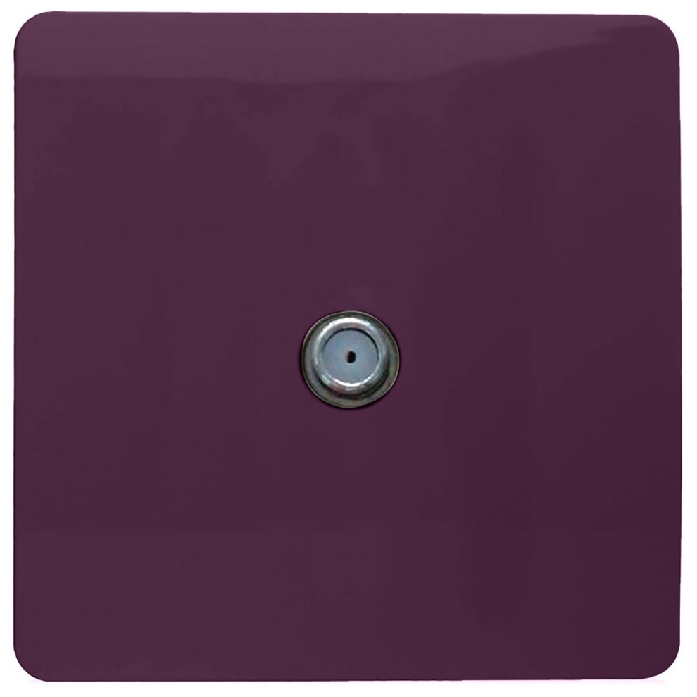 Glossy plum-colored screwless television satellite socket with a central metal connector, designed for modern aesthetic appeal.