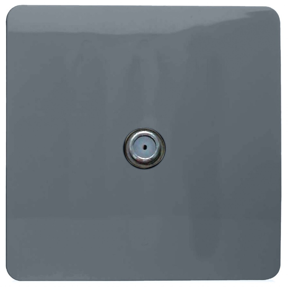 Glossy warm grey screwless television satellite socket with a central metal connection point, featuring a sleek, modern design.